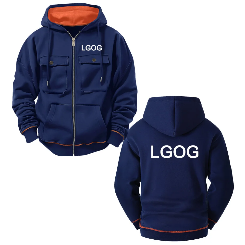 Customizable Men's Zipper Hoodie Multiple Pockets Personalized Logo Design Fashionable Streetwear Spring Autumn Sportswear