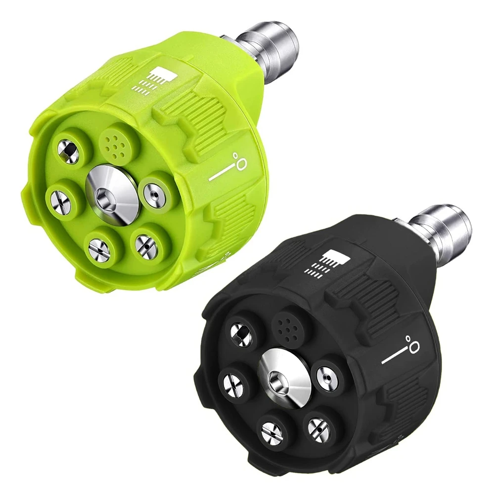 2 Pack 6 in 1 Pressure Washer Nozzles,Quick Changeover Power Washing Nozzle, 3000-4000Psi (Green and Black)