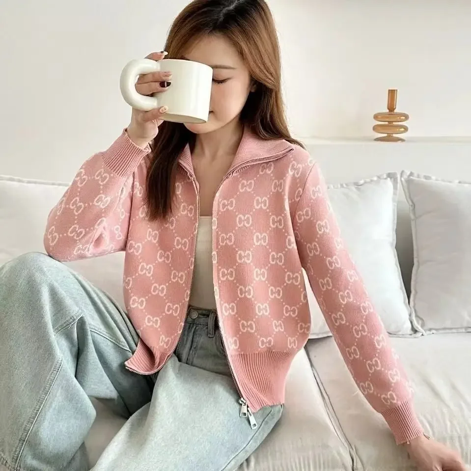 Damska odzież Unikalna kurtka swetrowa z zamkiem błyskawicznym dla kobiet Wiosna Jesień Temperament Elegancki Luźny Kardigan z dzianiny w kratę Top