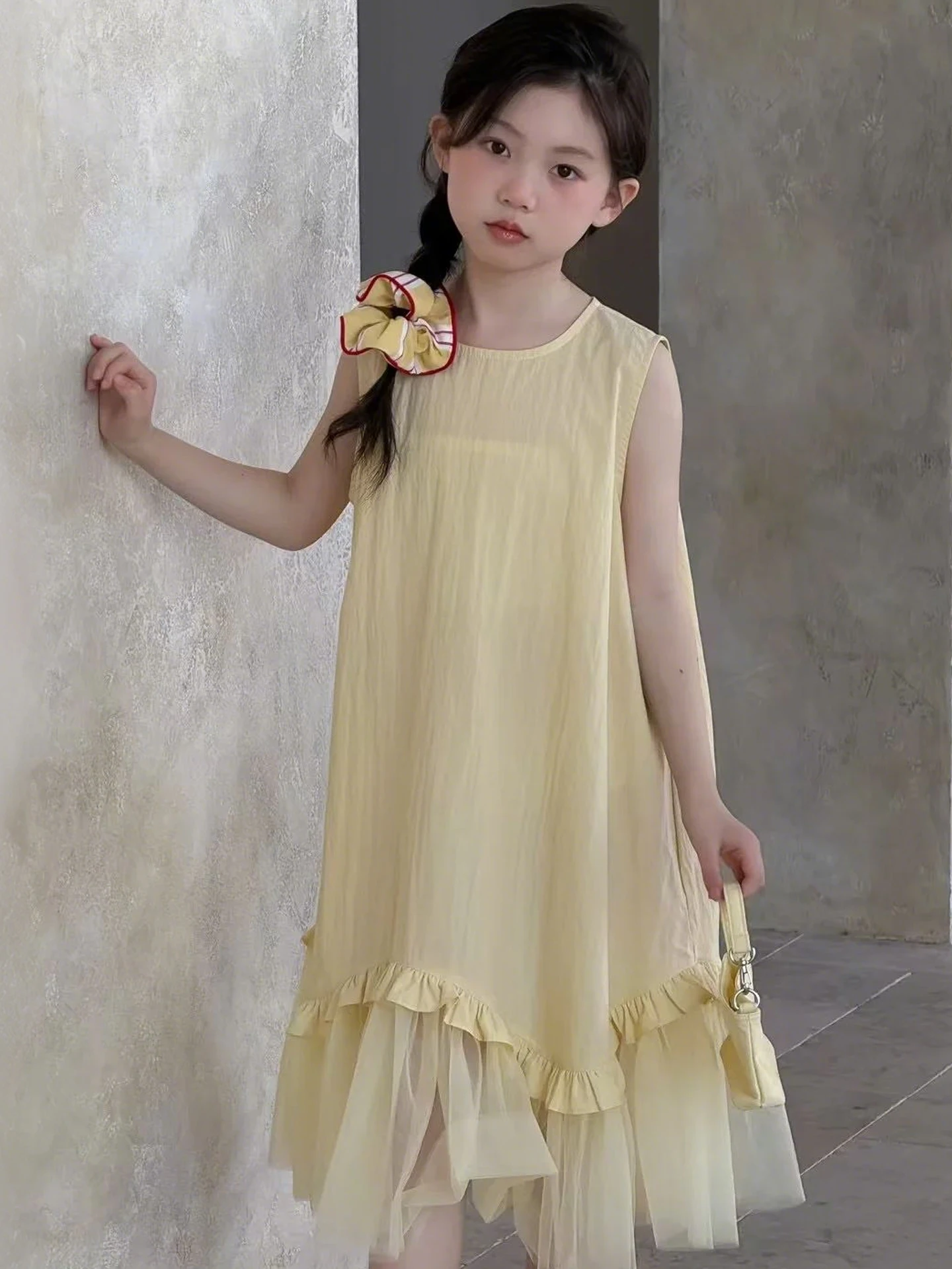 プリンセススタイルガールズドレス子供カジュアルベストドレス春夏ファッショナブルなロングスカート中大子供服