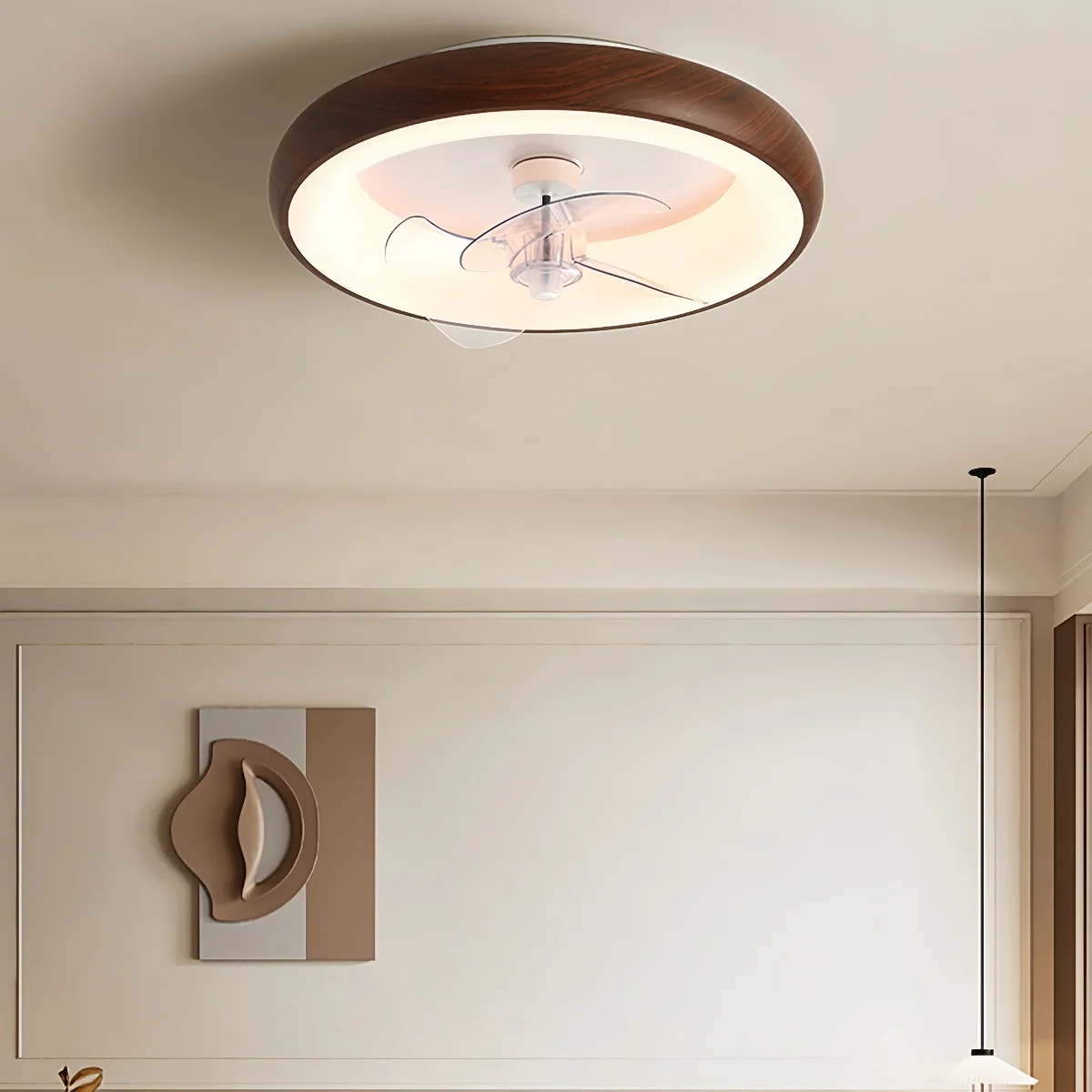 Children Room Ceiling Fan Light Full Spectrum LED Lamp Walnut for Bedroom Dining Room Study 360 Degree Oscillating Electric Fan