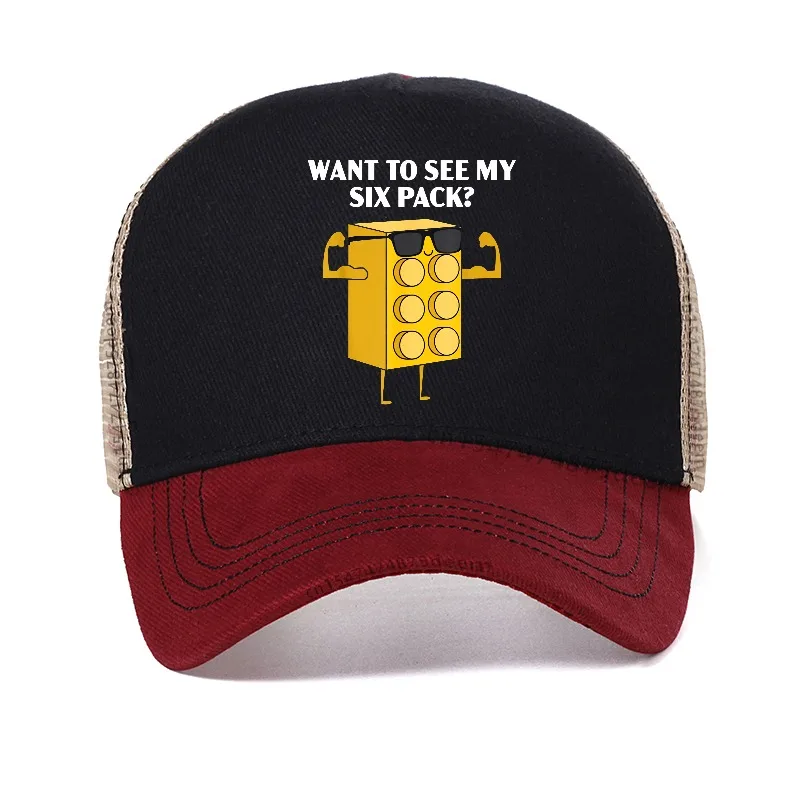 Want To See My Six Pack Bricks Lover Master Builder cartoon Baseball Cap for Men Women Outdoor Mesh Breathable Hats