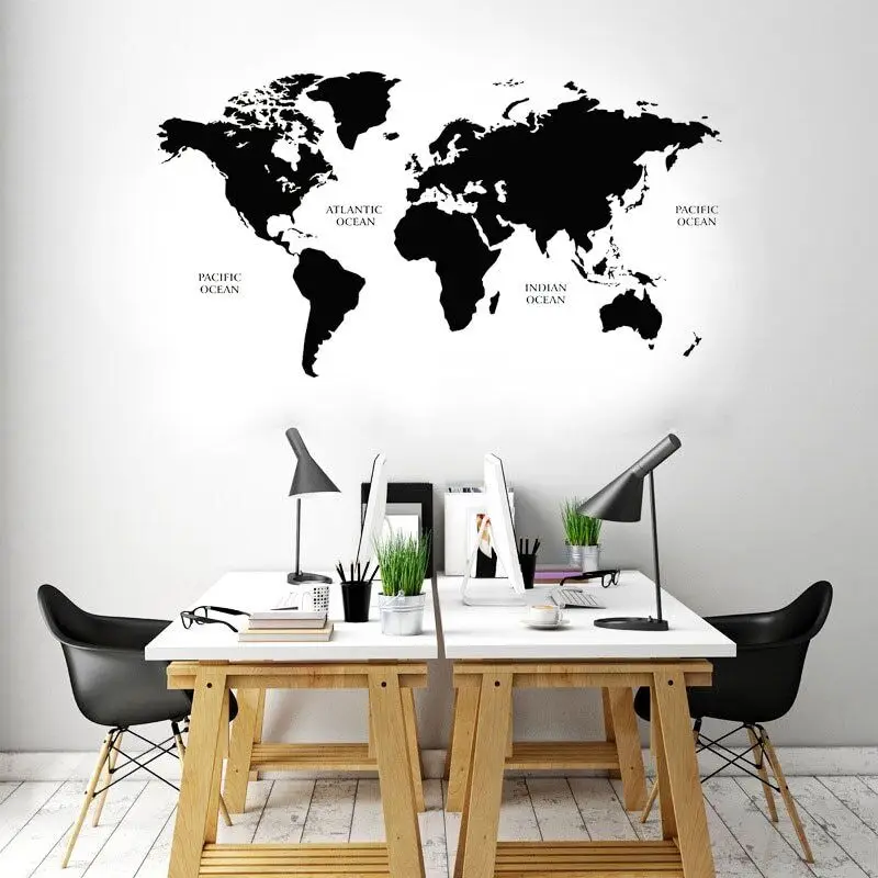 Modern Home Decor Large World Map Wall Sticker Vinyl Interior Decoration Room Bedroom Office Decals Travel Murals Removable AA47