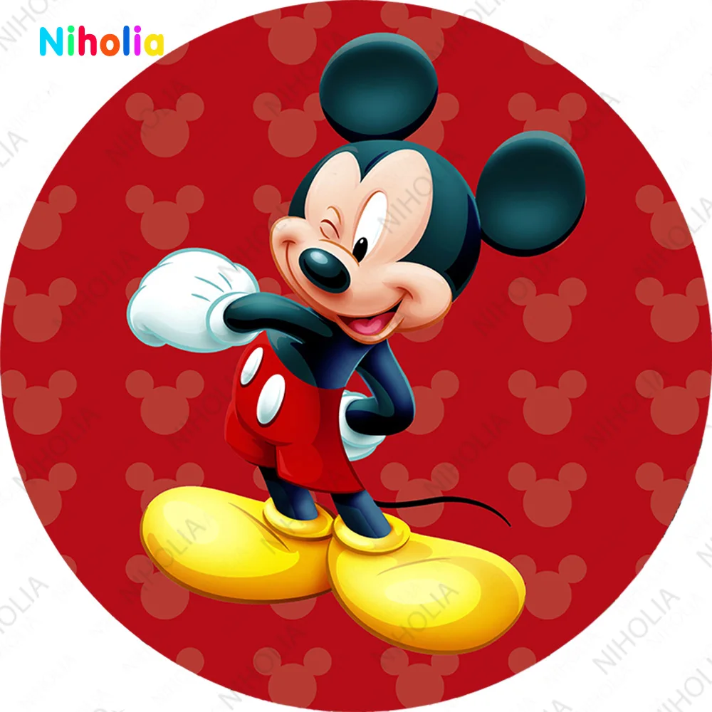 Disney Mickey Mouse Round Backdrops Covers Boy Kids 1st Birthday Circle Background Decoration Baby Shower Cylinder Cloth Elastic