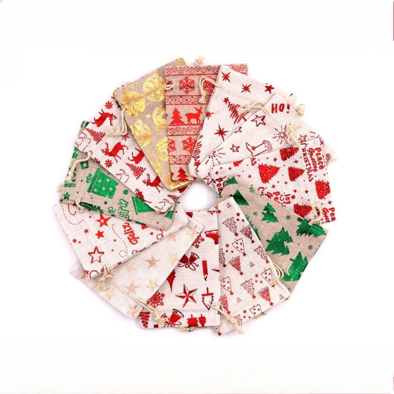 50Pcs/lot 10x14/13x18M ChristmasBronzingCotton Bags Christmas Wedding Birthday Party Jewelry Candy Gift Packaging Storage Bag
