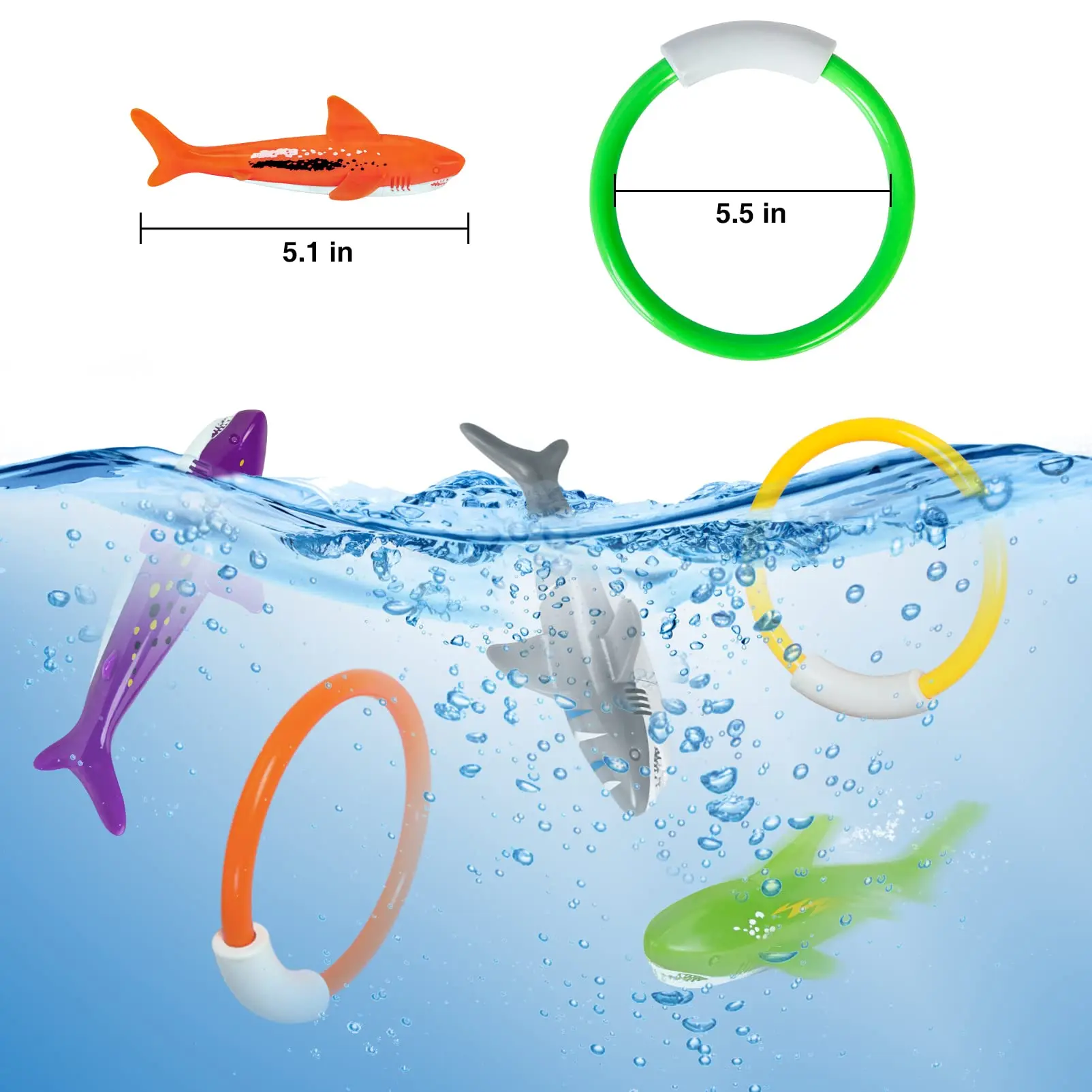 8Pcs Pool Diving Toys Colorful Underwater Swim Training Sinking Throwing Dive Rings Sticks for Kids Summer Swimming Party Game