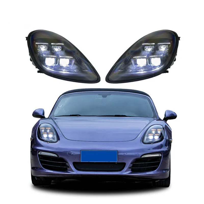 Pair 2025 Matrix Style LED Headlight Assembly Upgrade for Porsche Cayman Boxster 981 2013-2015 Car Front Head Lamp
