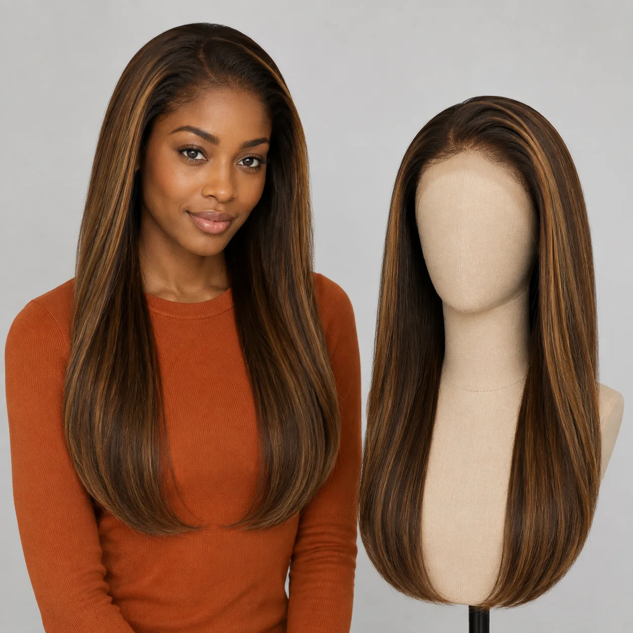 TIMOPOL 13x4 HD Lace Front Straight Human Hair Wig for Black Women, P4/27 Highlight Brown or #350 Ginger Copper, 16–20 Inch, Pre-Plucked Natural Hairline