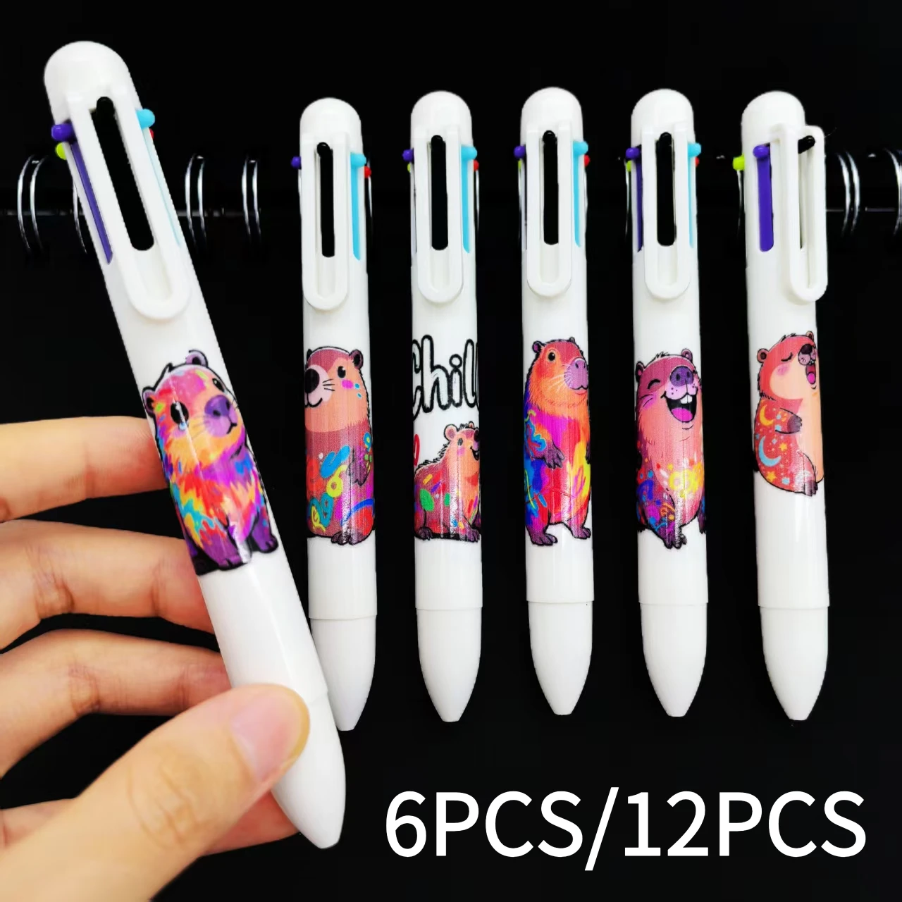 

6 шт./12 шт., креативная капибара, разноцветная ручка «Капибара», морская свинка, шариковая ручка «шесть в одном», точки «Марк ключа», начало письма