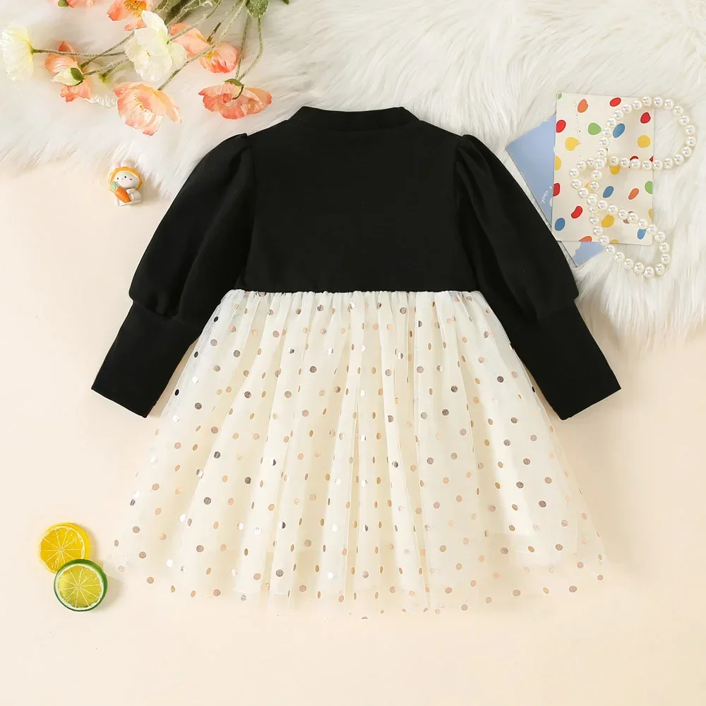 Autumn New Girls Long Sleeve Round Neck Pattern Plush Rabbit Bow Polka Dot A-line Dress (0-3 Years Old Girls)