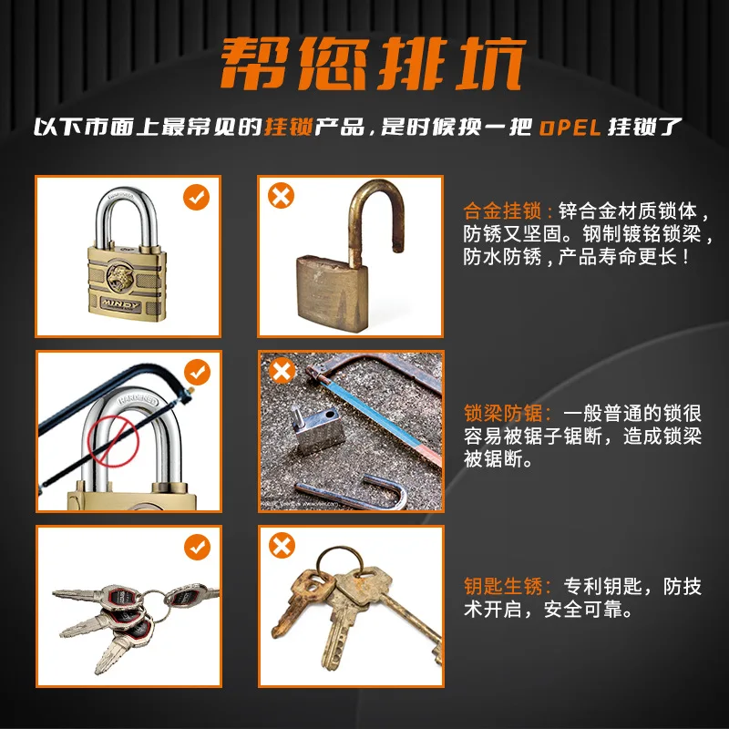 High Quality Padlock with Key, Classic Style Solid Dormitory Door Lock, Anti-theft Warehouse Iron Big  Cabinet Outdoor