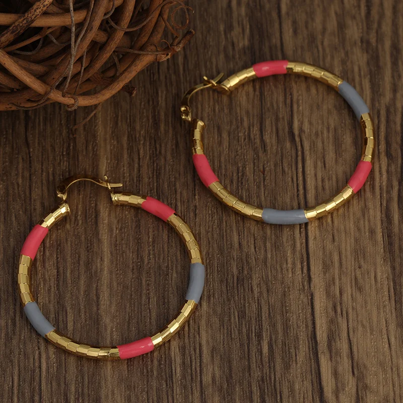 Vintage Large Hoop Earrings -14K Gold Plated Copper Jewelry ForWomen -Elegant Golden Pink Color -Personality Statement Piece