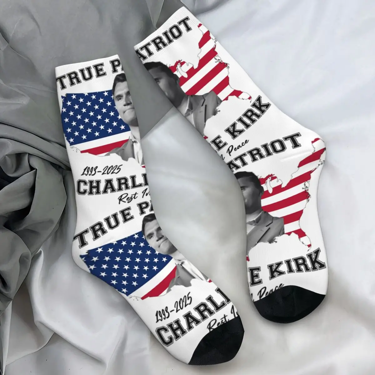 

True Patriot Charlie Kirk Rest In Peace American Flag Stockings Pattern Socks Non-Slip Socks Women Men Skateboard Soft Socks