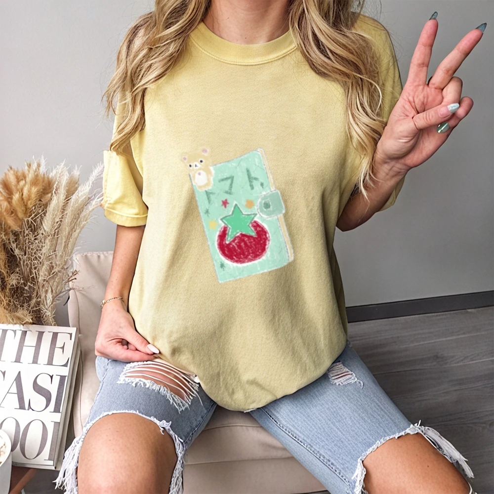 Trendy American Girls' White Cotton Tee Loose Fit Cute Bear Notebook Print Casual Vibe Fun Trend Sweet Look