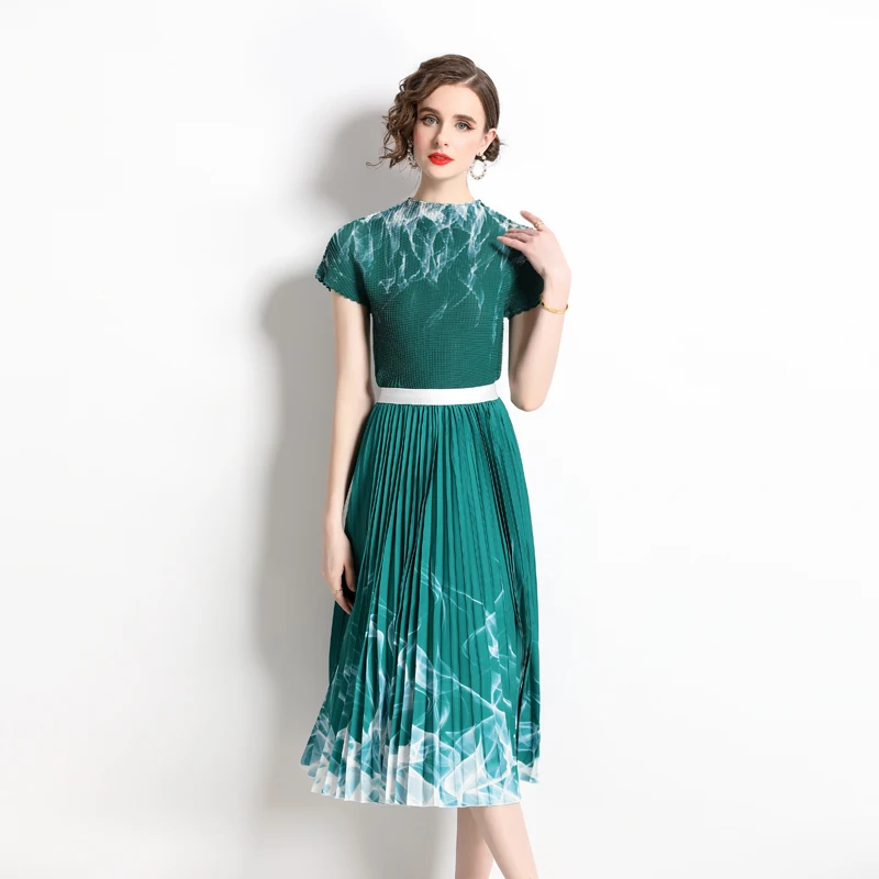 

Short Sleeve Women's Skirt Set 2 Pieces Summer Festival Outfit Green Clothing Elegant Suit 2023 Woman Dress Piece Two Two-piece