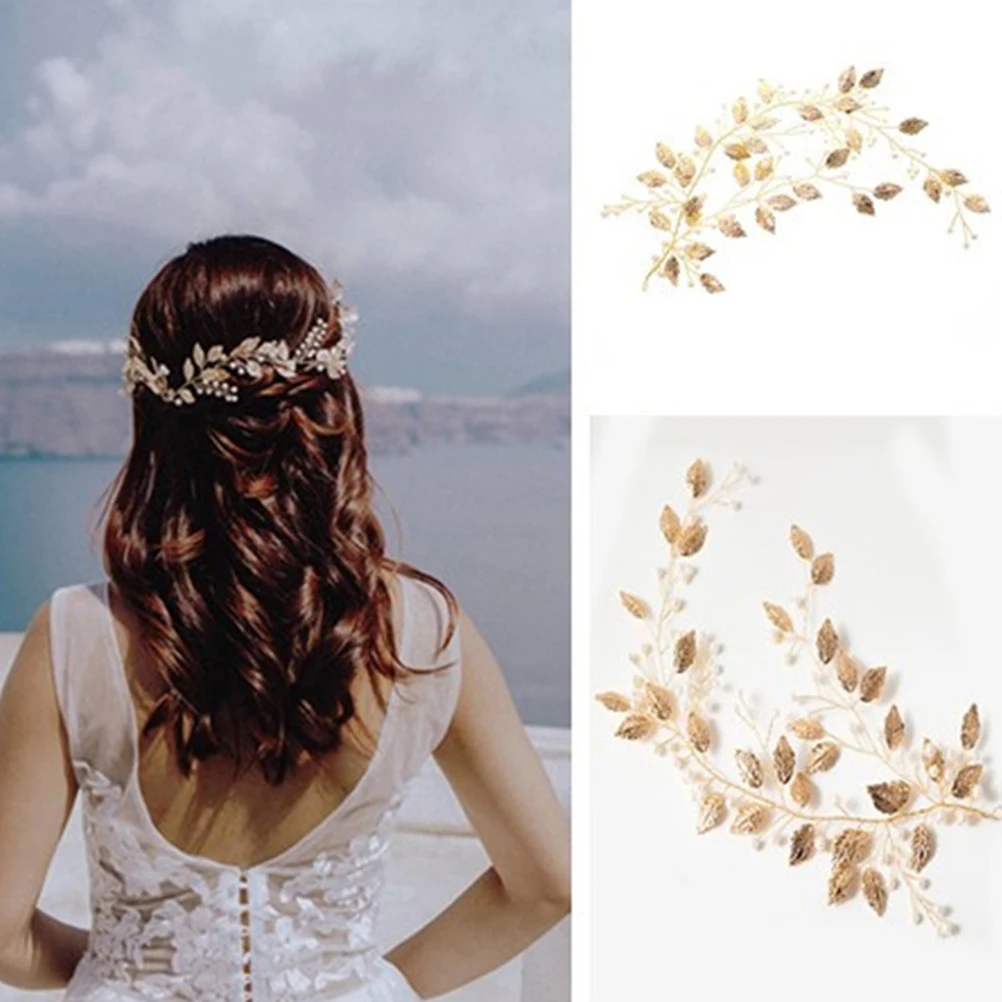 

Elegant Bridal Headdress Wedding Headwear Hair Decorations Pearl Leaf Design Lightweight Branch Headpiece Party Prom Accessories