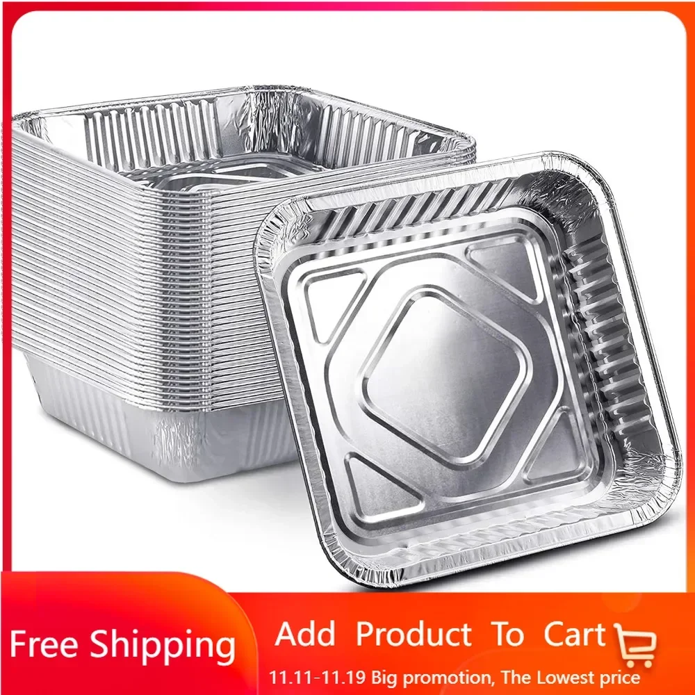 

[300 Pack - 8” x 8”] Square Baking Cake Pans| Heavy Duty l Disposable Aluminum Foil Tins l Portable Food Containers l