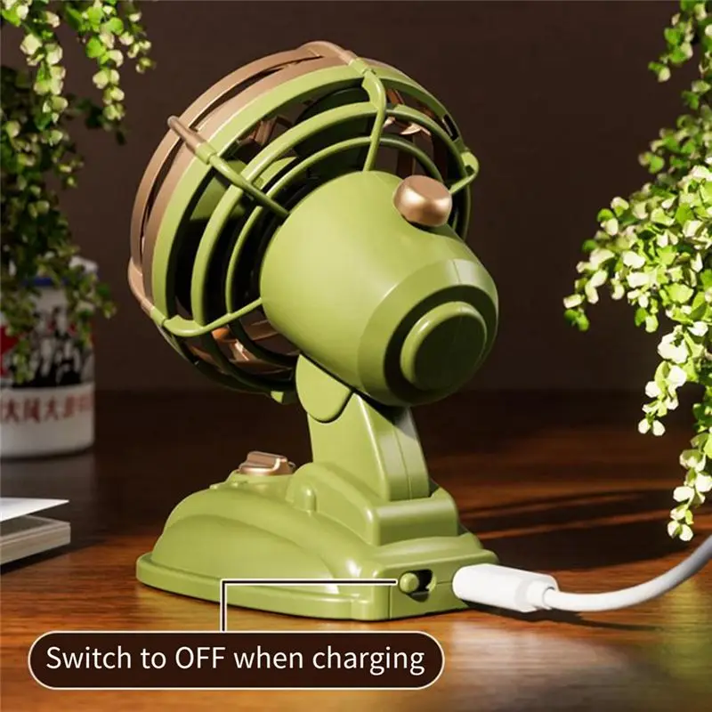 A41Z-Retro Mini Desktop Fan 400Mah USB Rechargeable Desk Outdoor Desk Fan Portable Desktop Fan