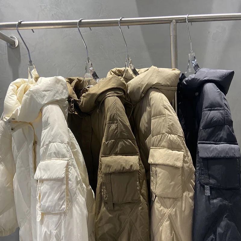 Women's Winter Top Coat Down Jacket White Duck Down Pocket Large Size Thick Warm Retro Simple Comfortable Casual Niche Versatile