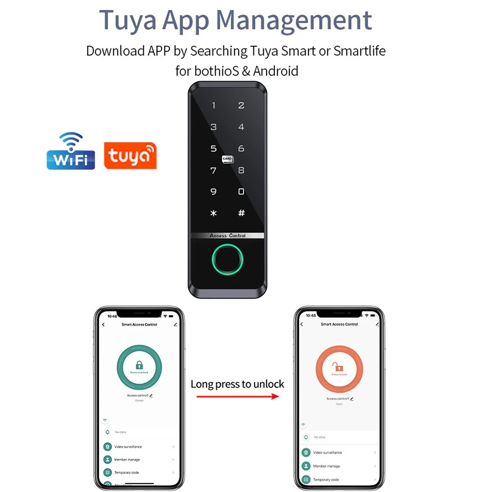 Tuya Smart Fingerprint Door Lock Keypad Wifi Waterproof IP66 Outdoor Gate Passcode RFID IC Card App Keyless Entry Electric Lock