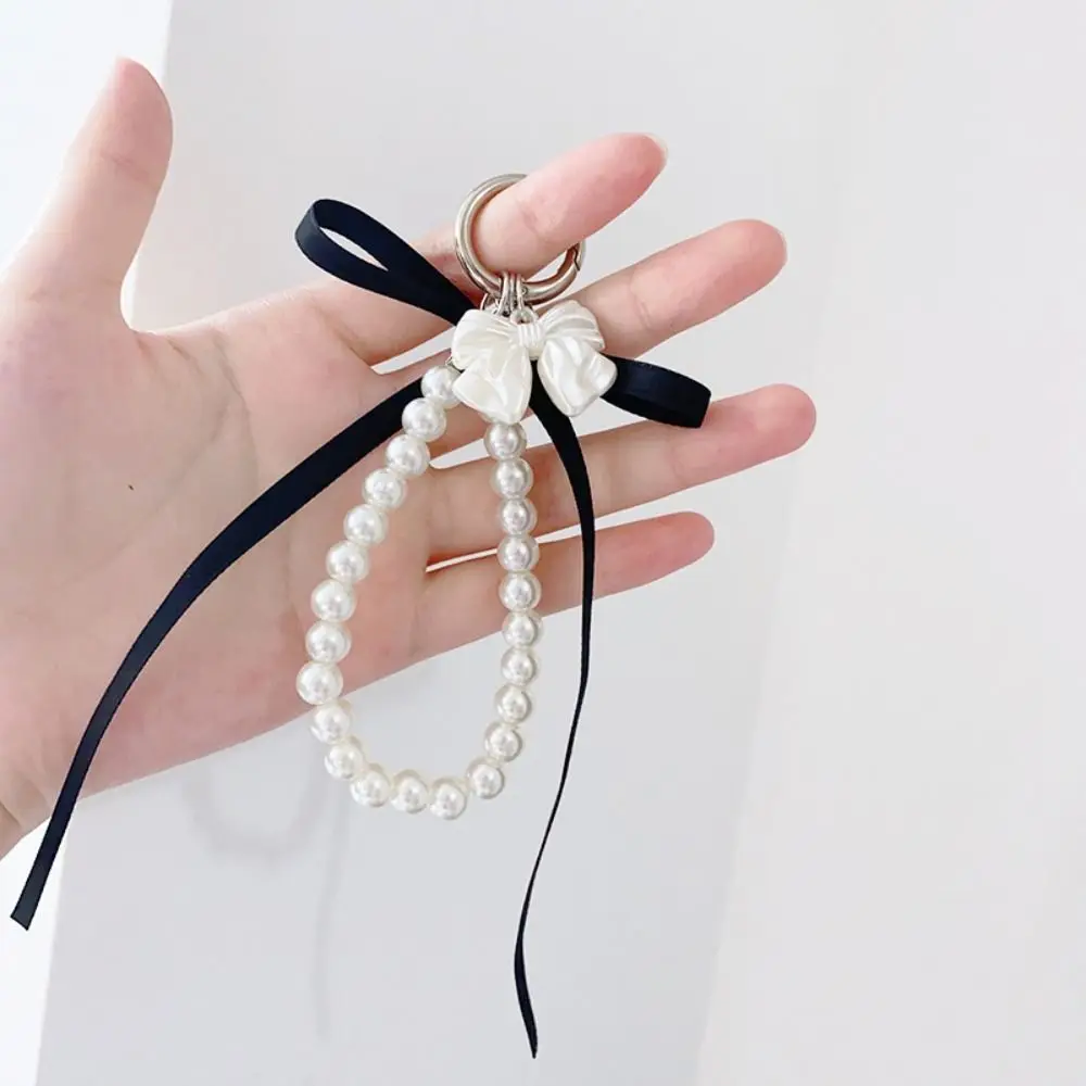 Colorful Bow Pearl Bag Pendant Bead String Wrist Strap Beads Bag Pendant Earphone Case Decoration Phone Lanyard