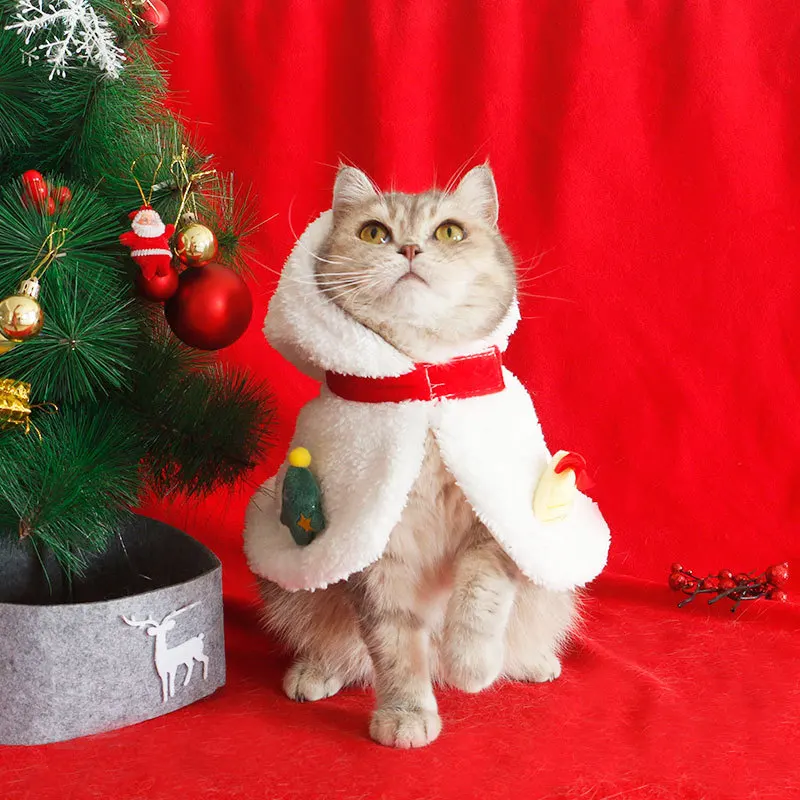 

New Autumn and Winter Pet Clothing, Teddy Bear Pomeranian Cape, Suitable for Cats and Dogs, Cute and Warm Christmas Snowman Cape