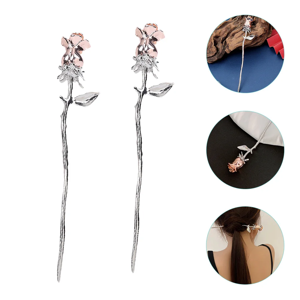 

2 Pcs Sticks Durable Flower Pin Smooth Chignon Pin Flower Bun Sticks Chopstick Women Bun Hair Holder Hair Tools