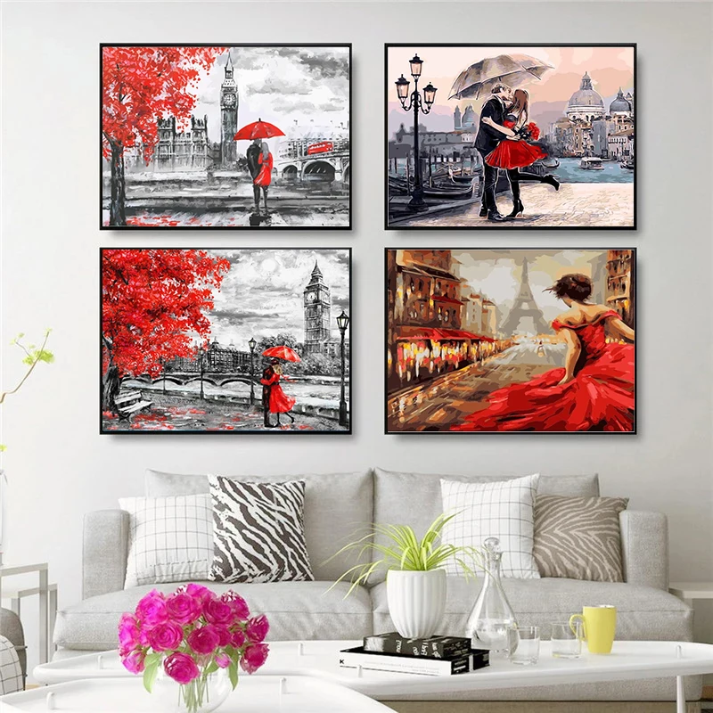 DIY Oil Painting By Numbers Paris Romantic Love Handpainted Art Wall Bedroom Living Room Home Kids Room Decoration Unique Gift