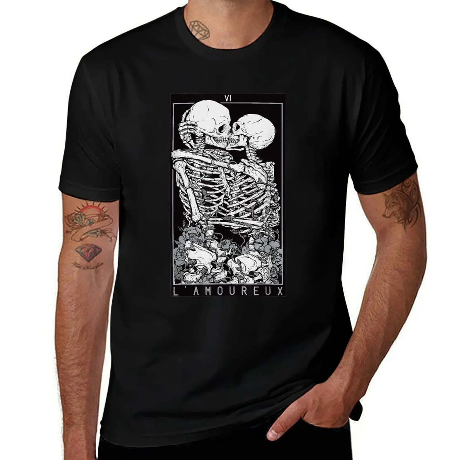 

T-Shirt essential Kissing Skull tshirt t Love Card t Bones shirts quality high Goth cotton Tarot Horror Skeleton anime shirt