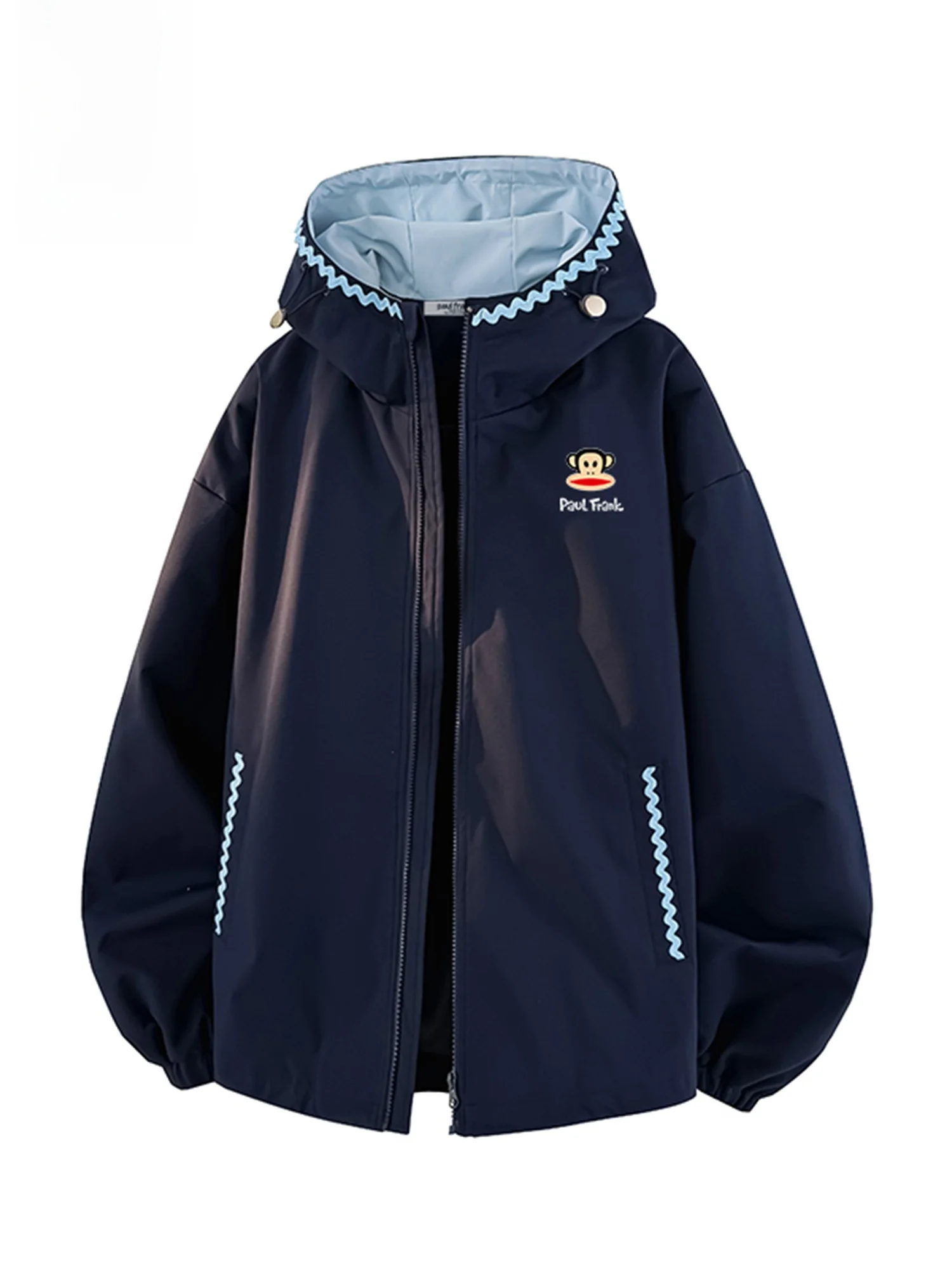 

PaulFrank Monkey Hooded Jaet Men's Casual Spring Outerwear Polyester Fiber Stand Fit Long Sve Zipper Closure Color Blo