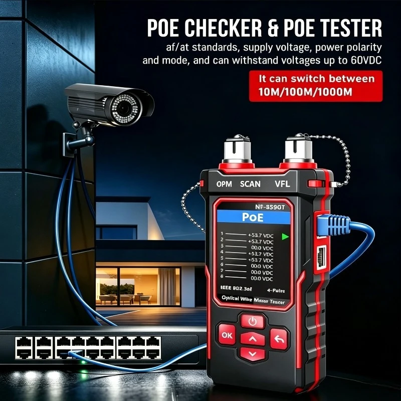 Network Cable Tester Optical Power Meter NCV PoE Detector, Wire Tracer for RJ45 RJ11 CAT3‑CAT6 Fiber Telephone Line NF‑859GT view 5