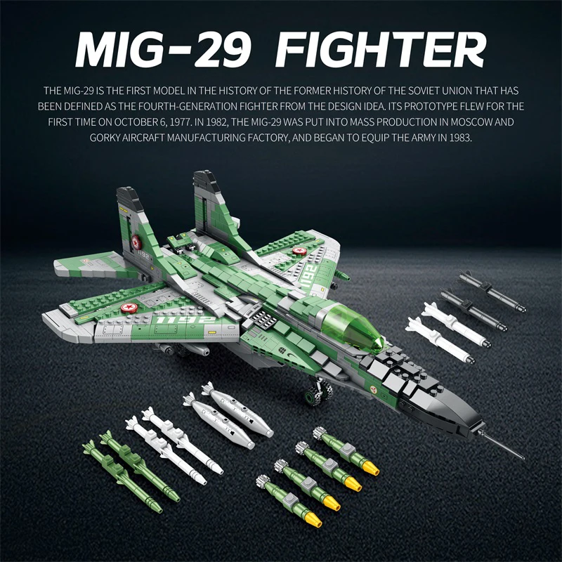 1290PCS MIG-29 Jet Fighter Building Blocks Diy Military Fighter Model Assembly Bricks Desktop Decoration Holiday Gifts Teens Toy