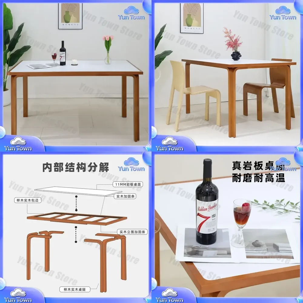 Nordic Retro Solid Wood Dining Table for Home Office Living Room Kitchen Modern Fireproof MDF Desk Medieval Rock Board Table
