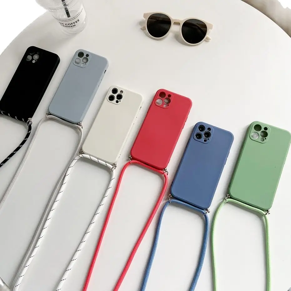 Crossbody Cord Phone Case For OPPO Find X5 X3 Lite Reno 10 8 Pro Realme 12 C55 C53 Necklace Strap Lanyard Liquid Silicone Cover