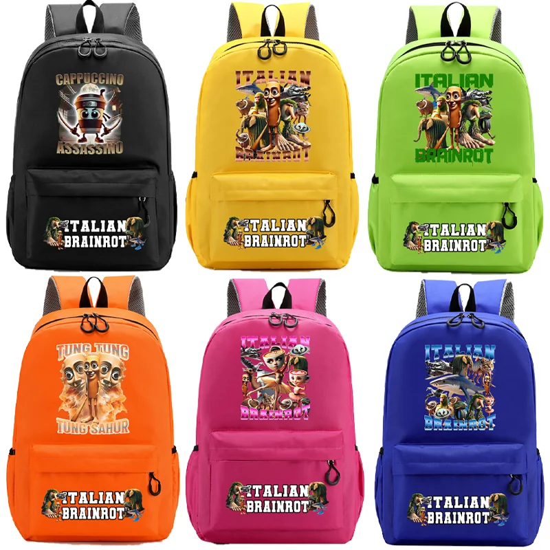 Italian Brainrot Students Schoolbag Tung Tungtung Sahur Patterned Backpacks Telala Funny Shark Creative Bags Back To School Gift