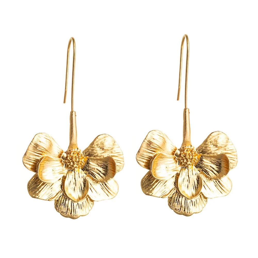 Gold Color Alloy Long Drop Earrings Simple Flower Earring For Women Fashion Jewelry Trendy Women\'s Earrings Accessories Gift