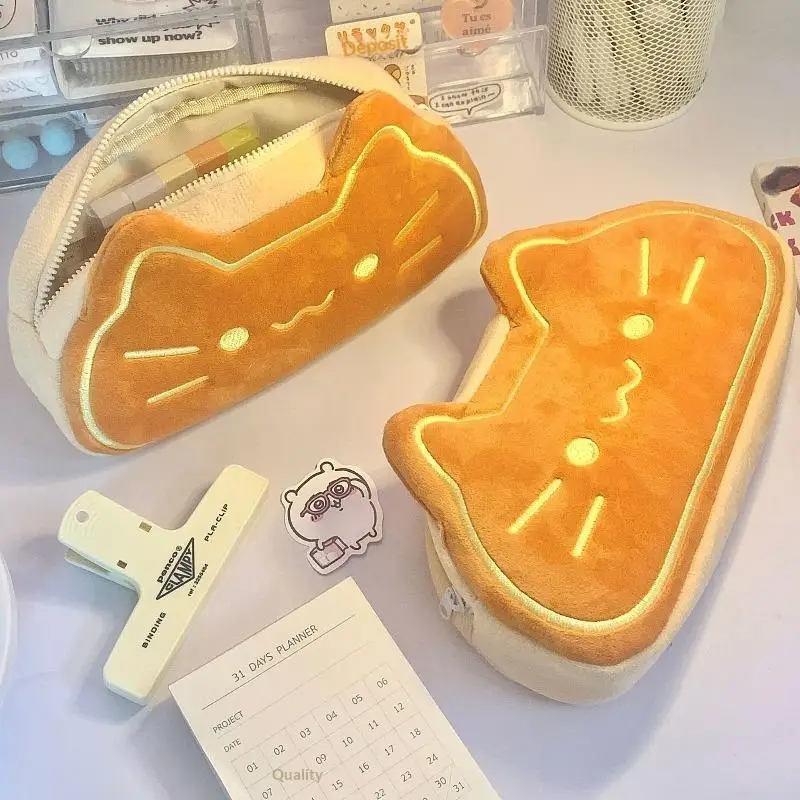 1Pc Large Capacity Cat Shaped Soft Plush Pencil Case For Students School Office Stationery Storage