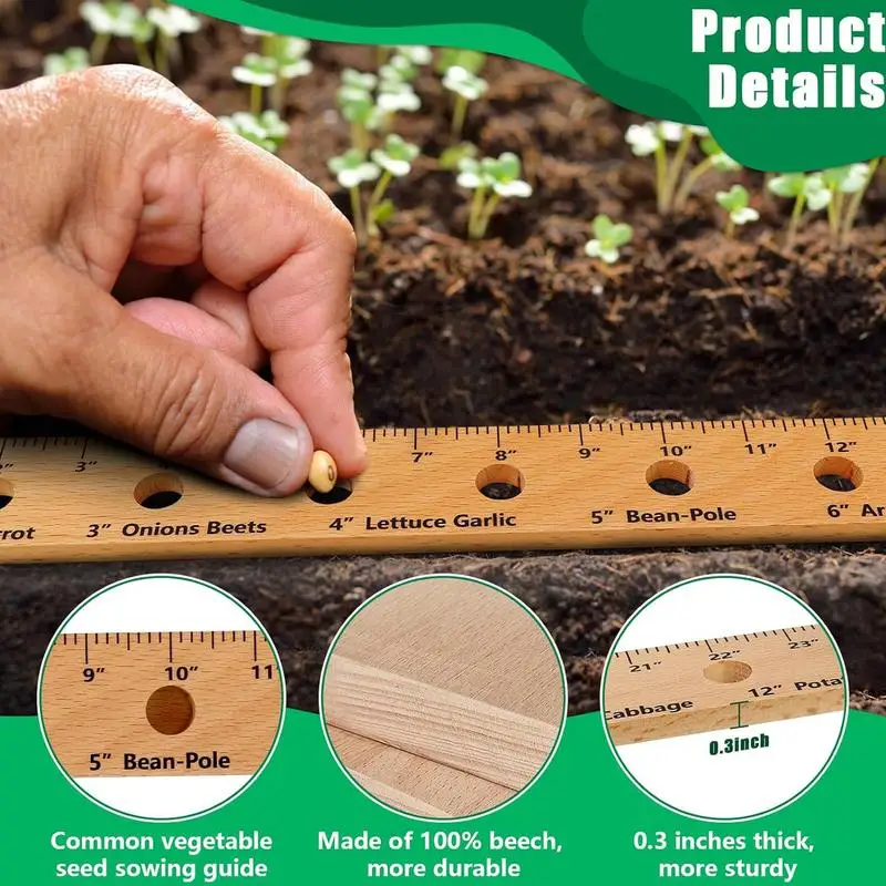 Righello per piante in legno righello da giardino portatile con attrezzi da giardinaggio per piante Set di righello per piantare Dibber per piante preciso per precisione