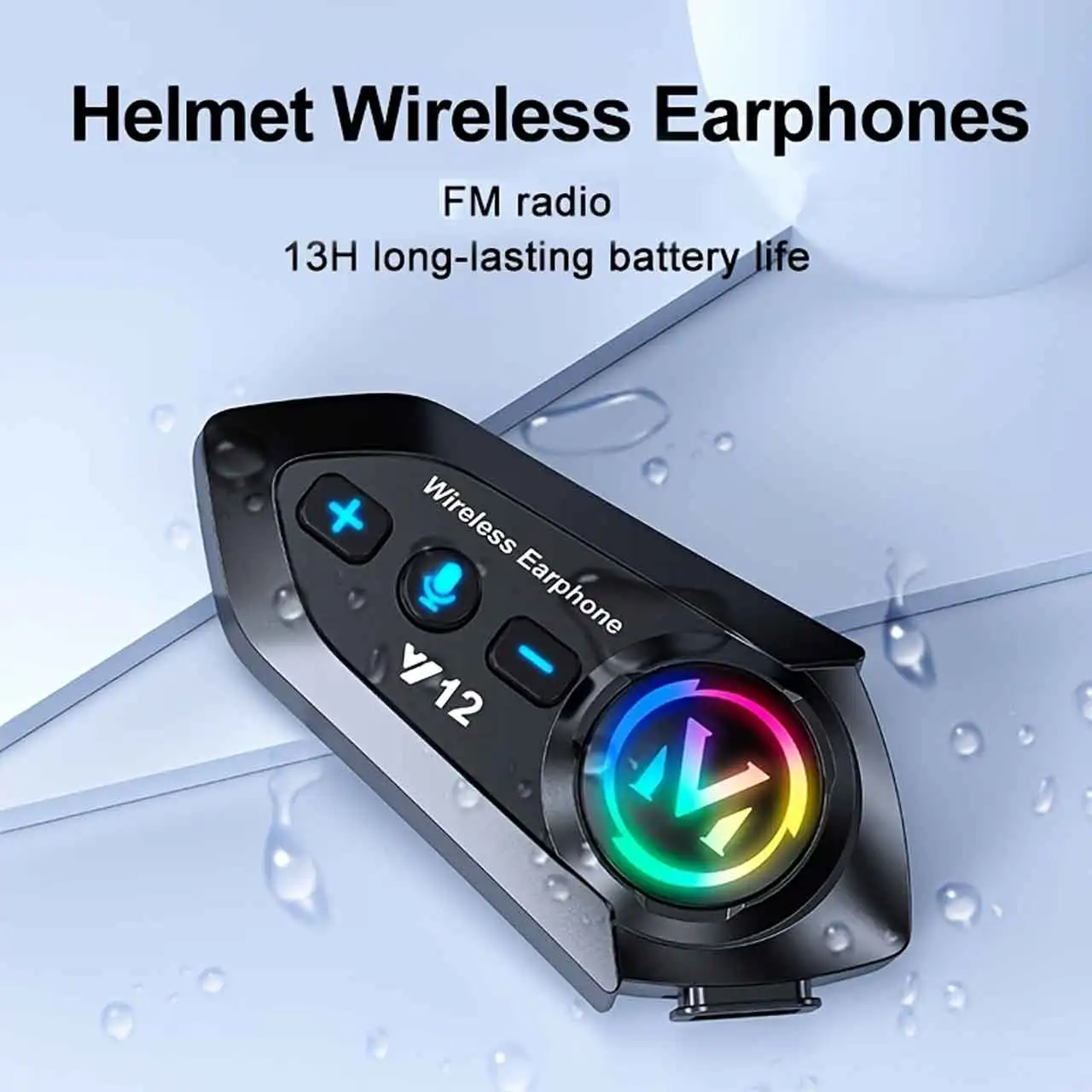 

Y12 Motorcycle Bluetooth Headset, Extra Long Battery Life, IP56, RGB Colorful Lights, AI Voice Assistant, Hands-Free Calling