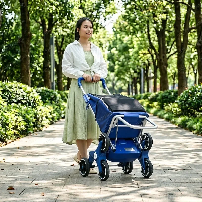 Electric Stair Climbing Shopping Cart, Foldable Portable Trolley for Elderly Home & Outdoor Use， for Seniors & Camping