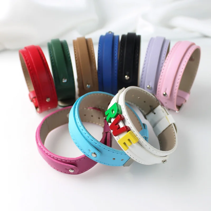 10pcs/lot Colors 18x210mm Copy Leather Plain Skin Bracelet Wristband with 8mm slide bar Fit For 8mm DIY Slide Letters Charms