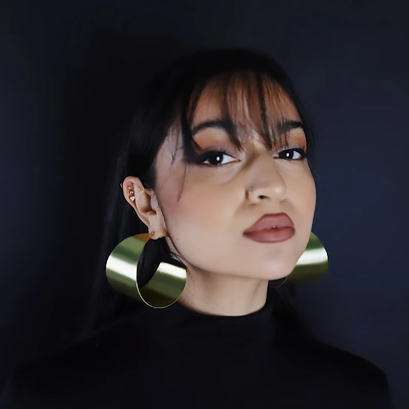 Wide Big Hoop Earrings Gold Color Alloy Drop Earring For Women Geometric Trendy Party Personality Statement  Jewelry Accessories