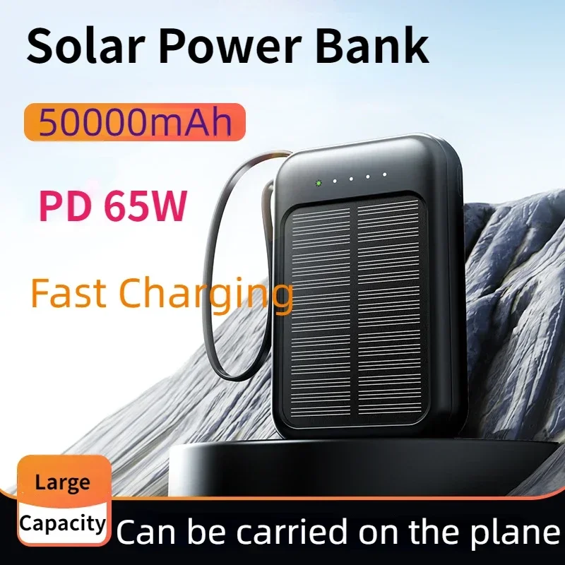 

Newest Comes with 4-wire Mini Portable Solar Power Bank 50000mAh External Battery Charger Cases for iphone Series Samsung Xiaomi