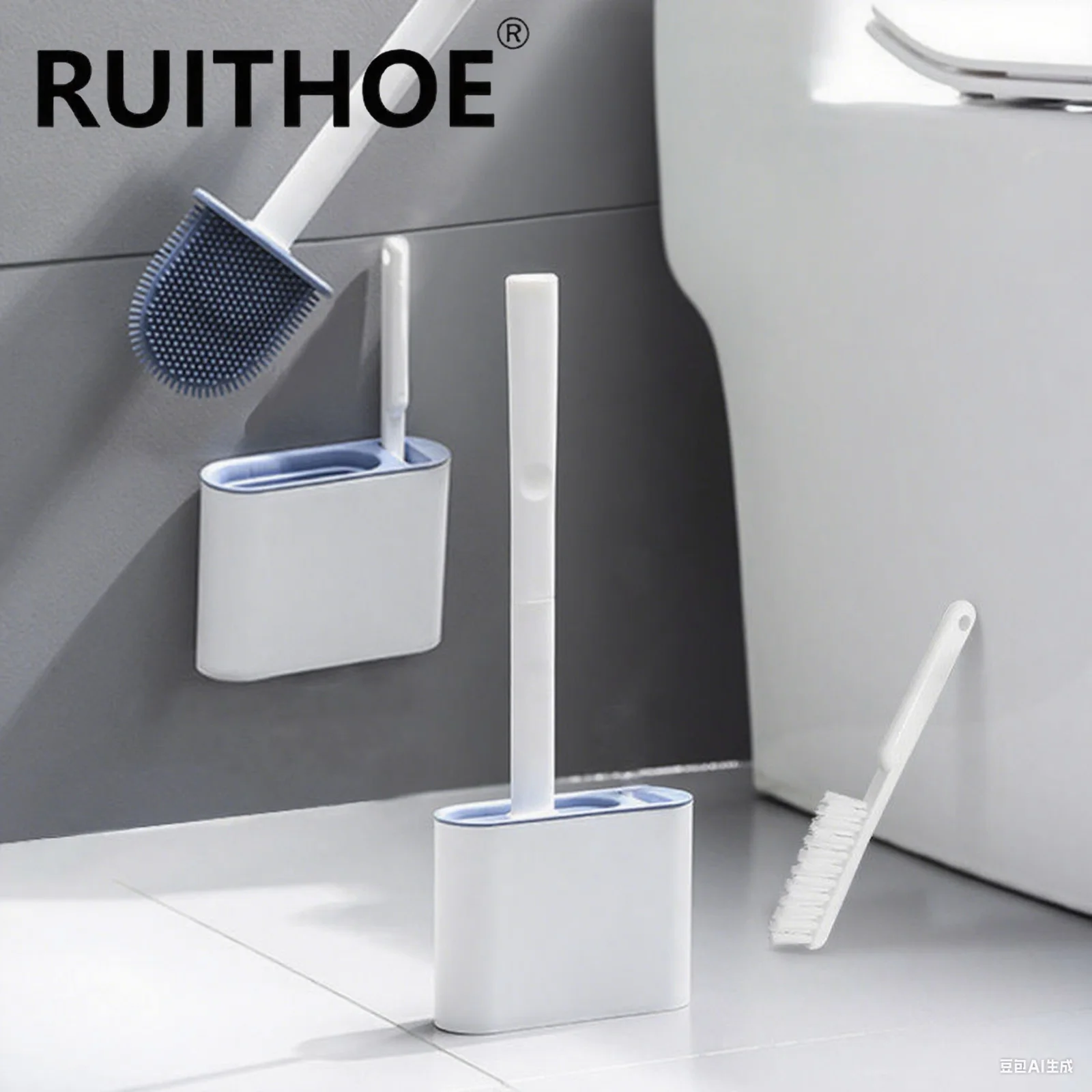 

Wall Hanging Toilet Cleaning WC Brush Holder Long Handled Silicone Water Proof Quick Drying Soft Bristles Bathroom Accessories