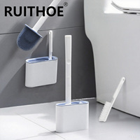 Wall Hanging Toilet Cleaning WC Brush Holder Long Handled Silicone Water Proof Quick Drying Soft Bristles Bathroom Accessories