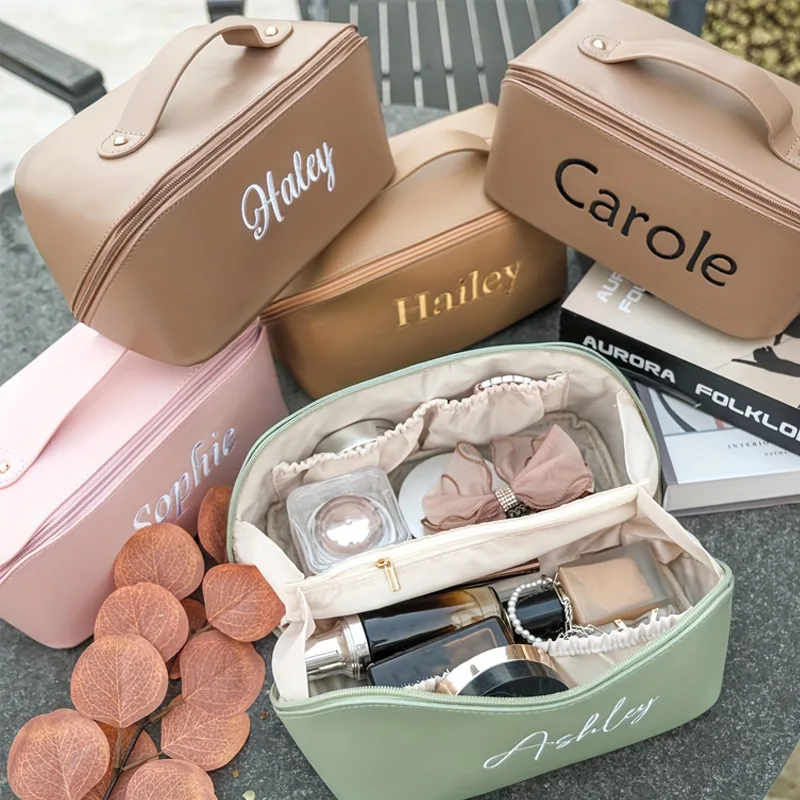 حار بيع مخصص مطرزة حقيبة PU المحمولة السفر الاستمالة حقيبة التخزين يده متعددة الوظائف حقيبة مستحضرات تجميل سعة كبيرة