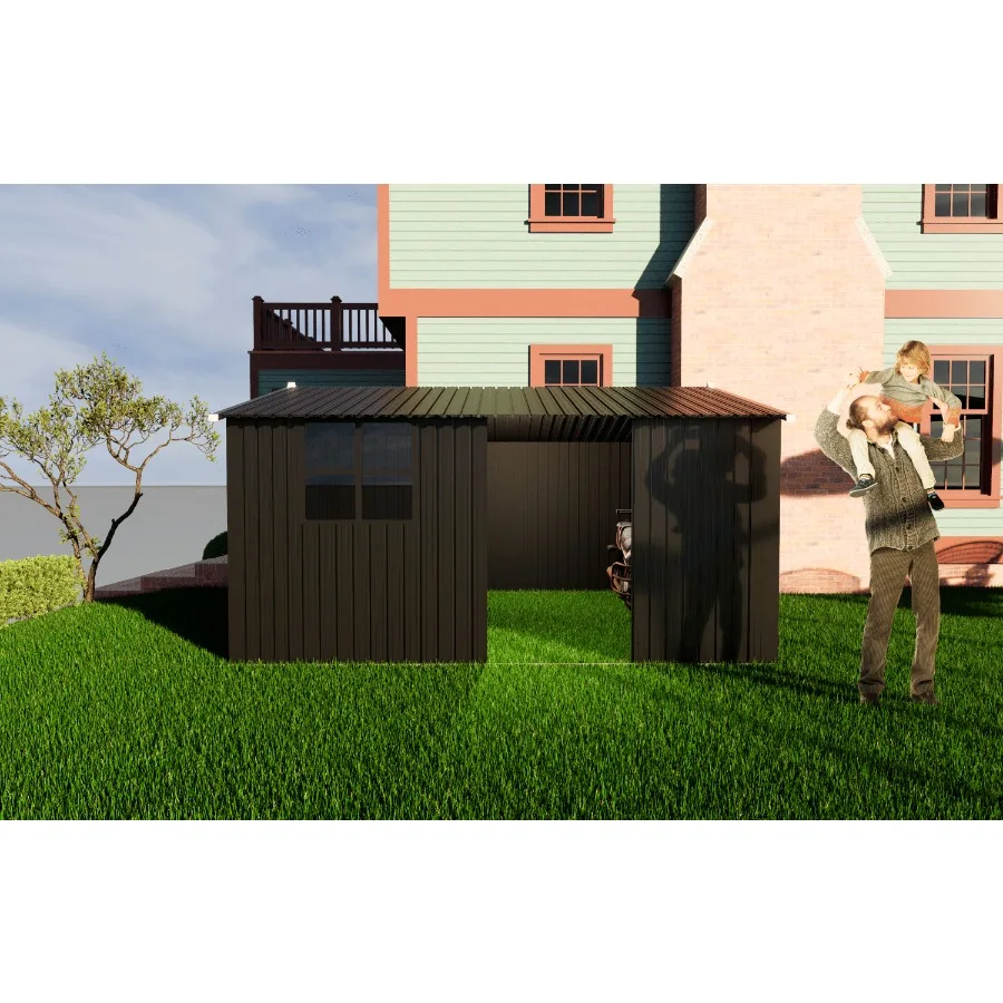 

Metal garden sheds 10ftx12ft outdoor storage sheds black with window with sliding door