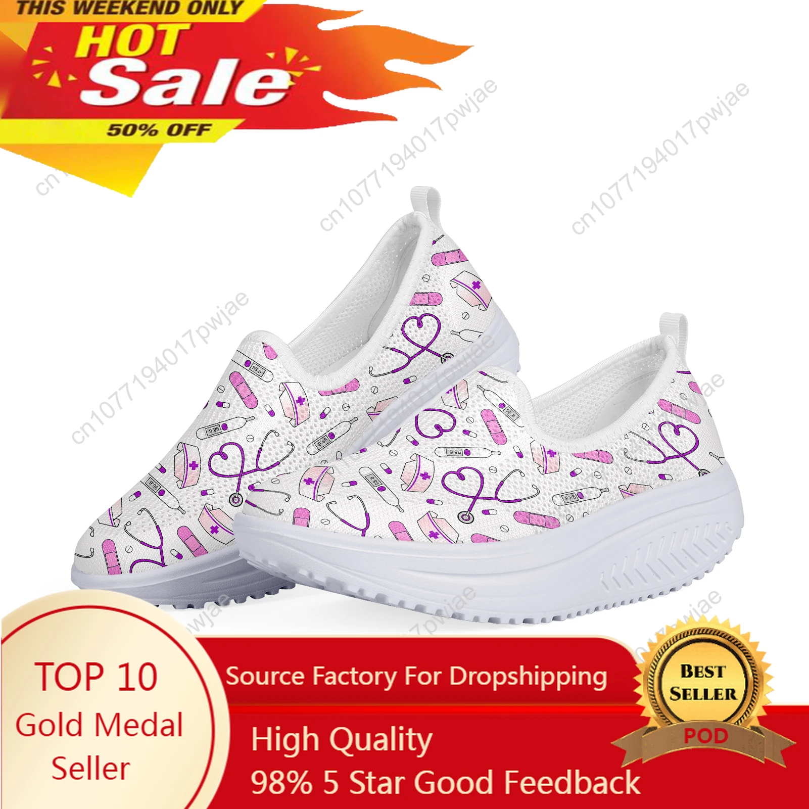 

Women's Sneakers Blue Medicine Nurse Prints Platform Toning Wedge Light Weight Zapatillas Sports Shoes For Woman