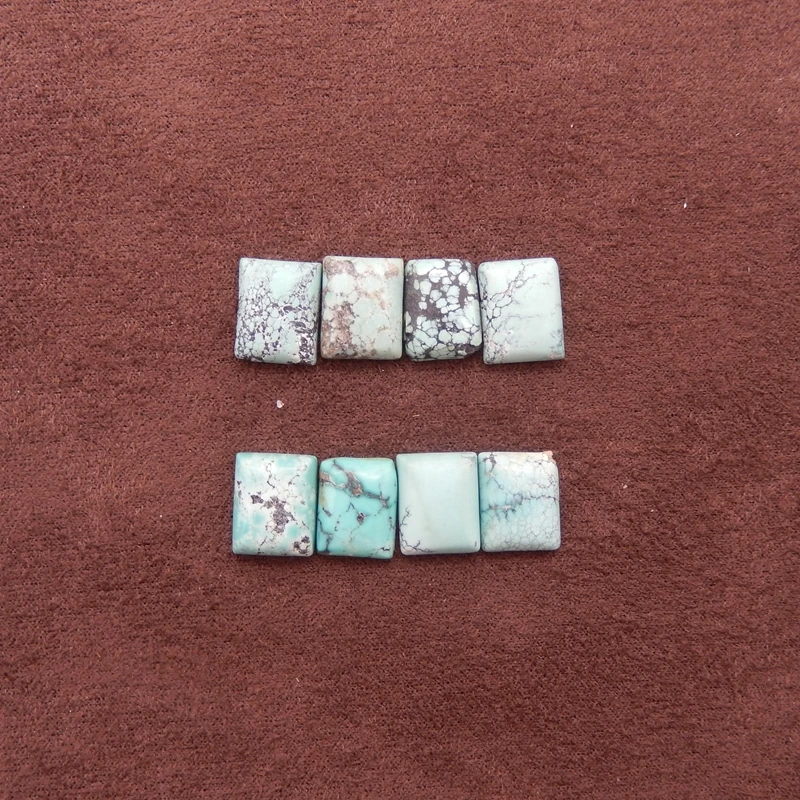8PCS Natural Turquoise Rectangular Cabochons Set Blue-Green Gemstones with Matrix Patterns 10x8x3mm for Jewelry Making 4g