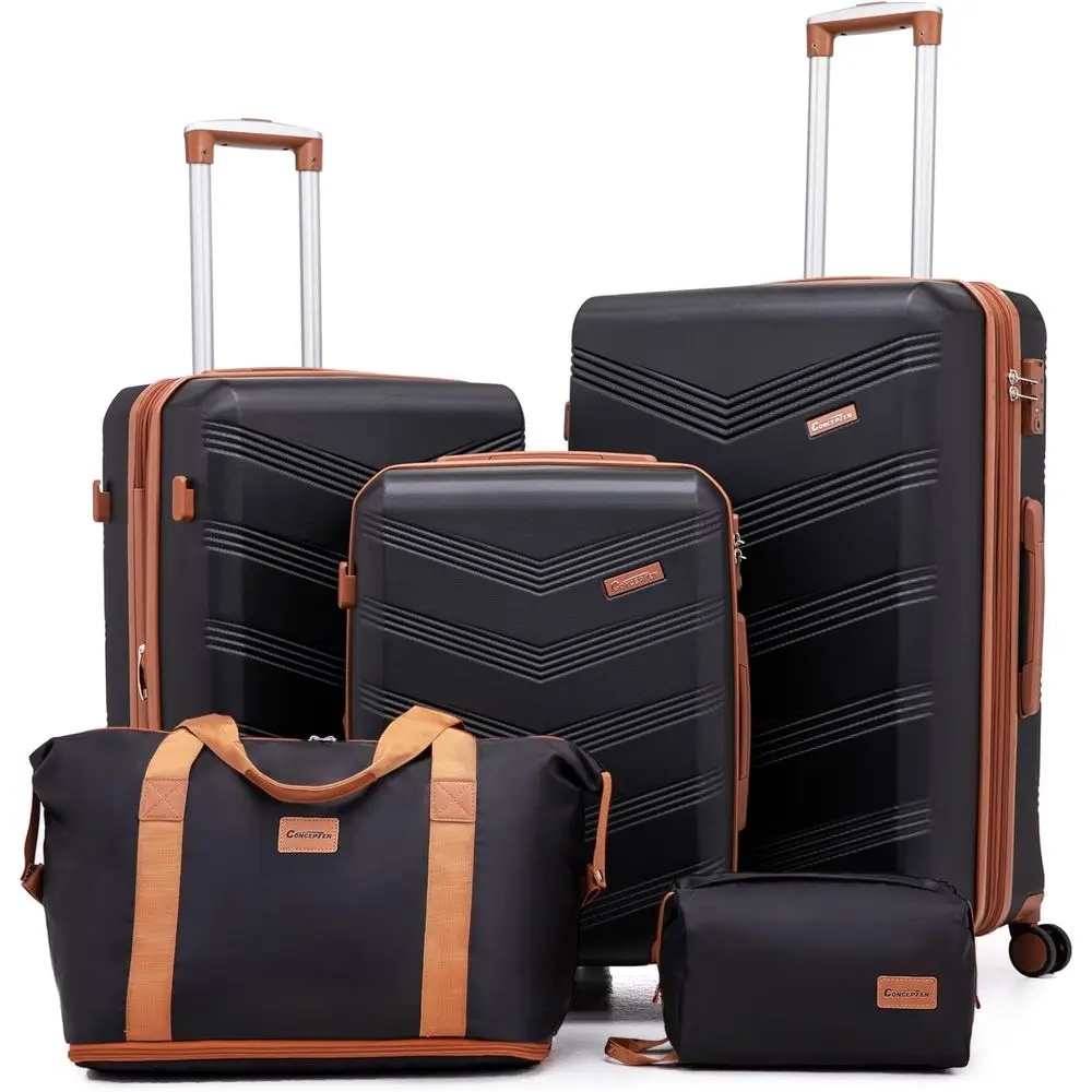 

Expandable 5-Piece Hardshell Luggage Set, 22x14x9 Carry-On, 20/24/28 Suitcases, TSA Lock, Spinner Wheels, ABS+PC (Black)